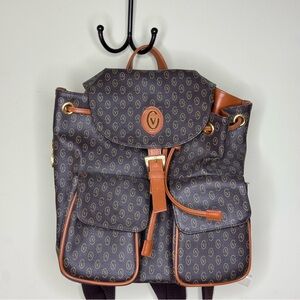 Valentino Garavani Brown Monogram Backpack with Tan Trim